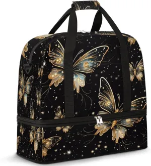 Abstract Butterfly Travel Duffel Bag for Women Men, Glowing Animal Sports Gym Bag with Shoes Compartment Foldable Overnight Bag Weekender Tote Workout Carry On Luggage Bag