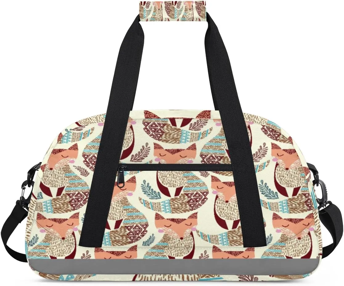 Abstract Fox Gym Duffel Bag for Men Women Ethnicity Fox Sports Tote Bag with Adjustable Shoulder Strap for Dance Gymnastics Traveling Outdoor Camping Overnight Stay
