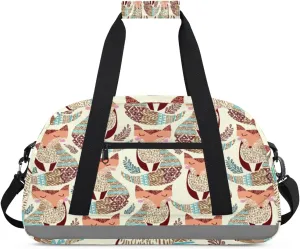 Abstract Fox Gym Duffel Bag for Men Women Ethnicity Fox Sports Tote Bag with Adjustable Shoulder Strap for Dance Gymnastics Traveling Outdoor Camping Overnight Stay