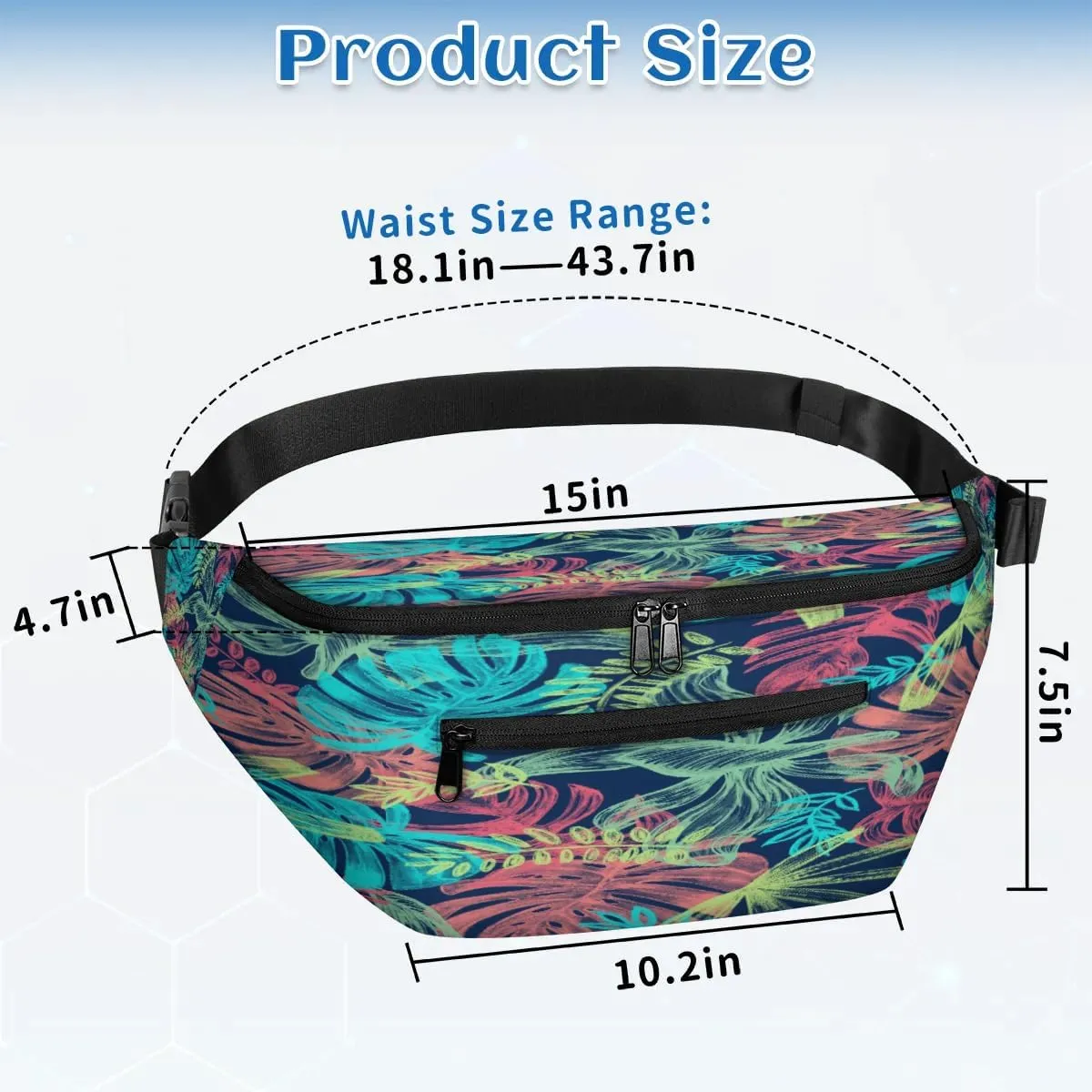 Abstract Tropical Leaves Crossbody Sling Bag for Women Men Crossbody Backpack with 4 Zipper Pockets Fanny Pack Shoulder Casual Daypack for Travel Running Hiking Cycling