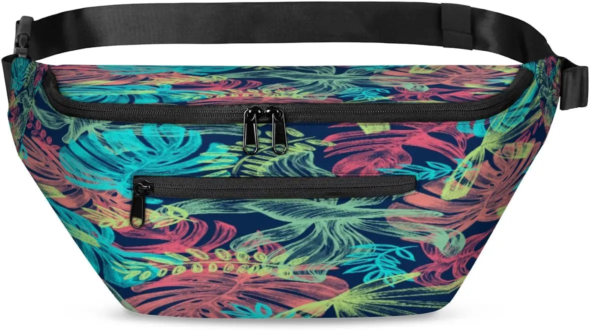 Abstract Tropical Leaves Crossbody Sling Bag for Women Men Crossbody Backpack with 4 Zipper Pockets Fanny Pack Shoulder Casual Daypack for Travel Running Hiking Cycling