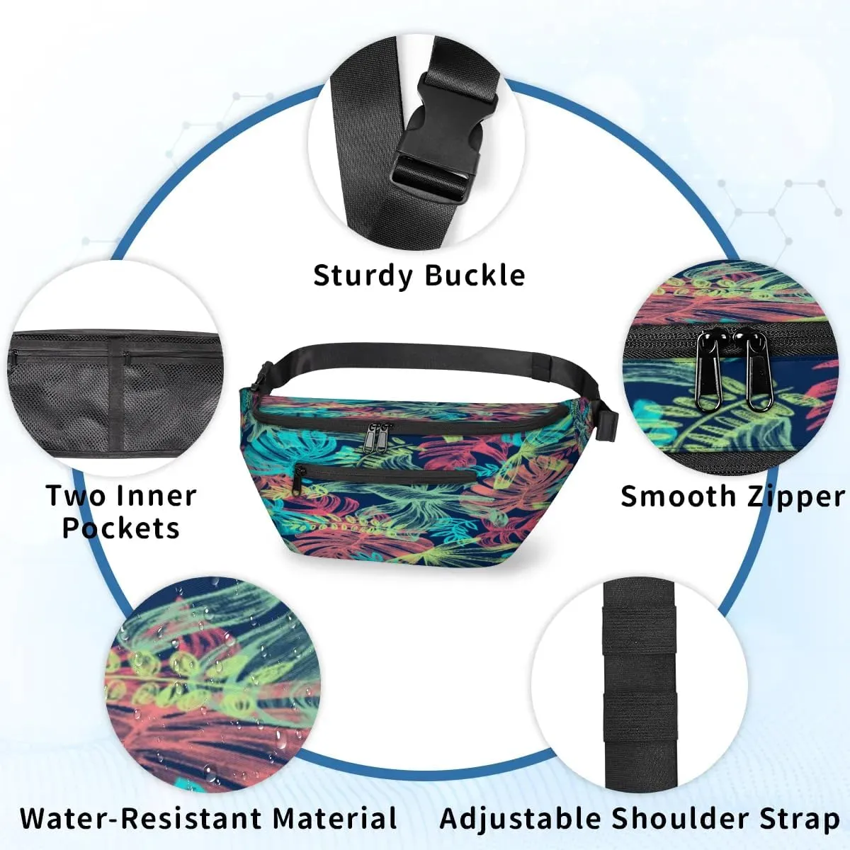 Abstract Tropical Leaves Crossbody Sling Bag for Women Men Crossbody Backpack with 4 Zipper Pockets Fanny Pack Shoulder Casual Daypack for Travel Running Hiking Cycling