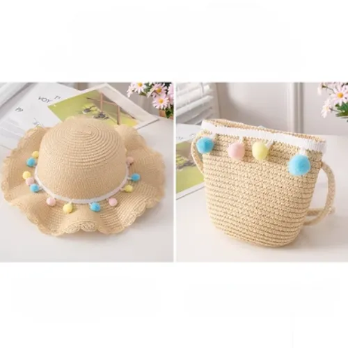 Adkidz Summer beach Hat and Mini Straw Crossbody Bag