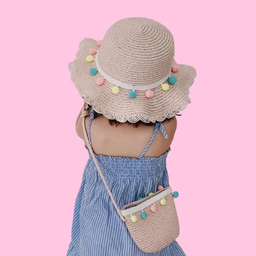 Adkidz Summer beach Hat and Mini Straw Crossbody Bag