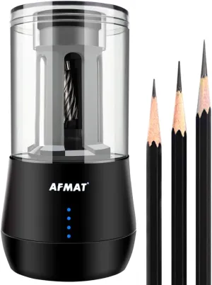 AFMAT Rechargeable Long Point Pencil Sharpener for Artist, 3 Point Options, Auto Stop, 8-25mm Super Long Tip, Electric Artist Pencil Sharpener for φ6-8.5mm Charcoal/Drawing/Sketching/Colored Pencils
