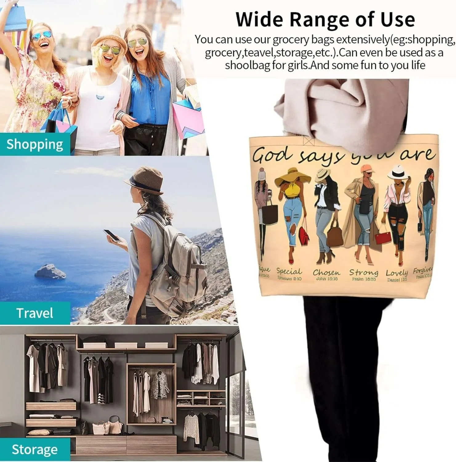 African American Women Tote Bag Black Queen Girl Shoulder Handbag Inspirational Casual Shoulder Bag