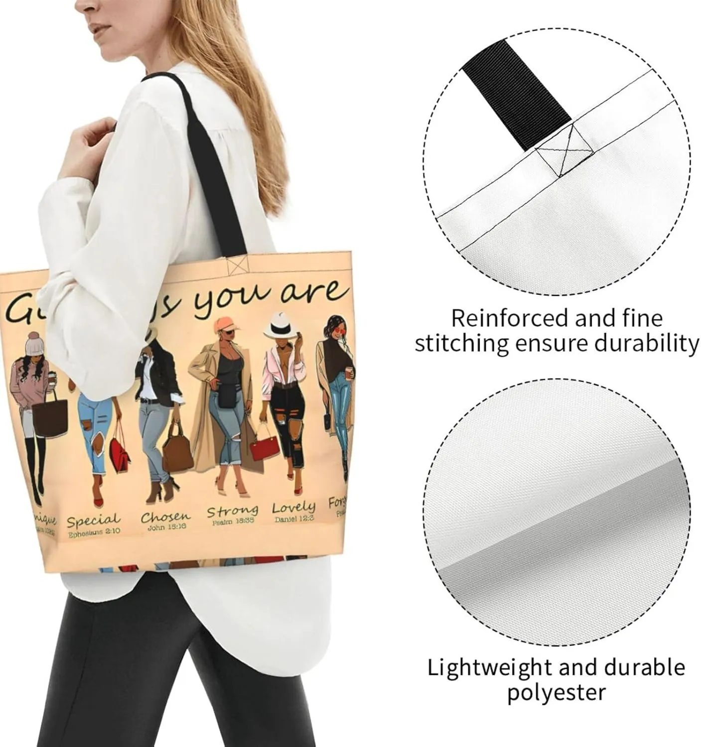 African American Women Tote Bag Black Queen Girl Shoulder Handbag Inspirational Casual Shoulder Bag