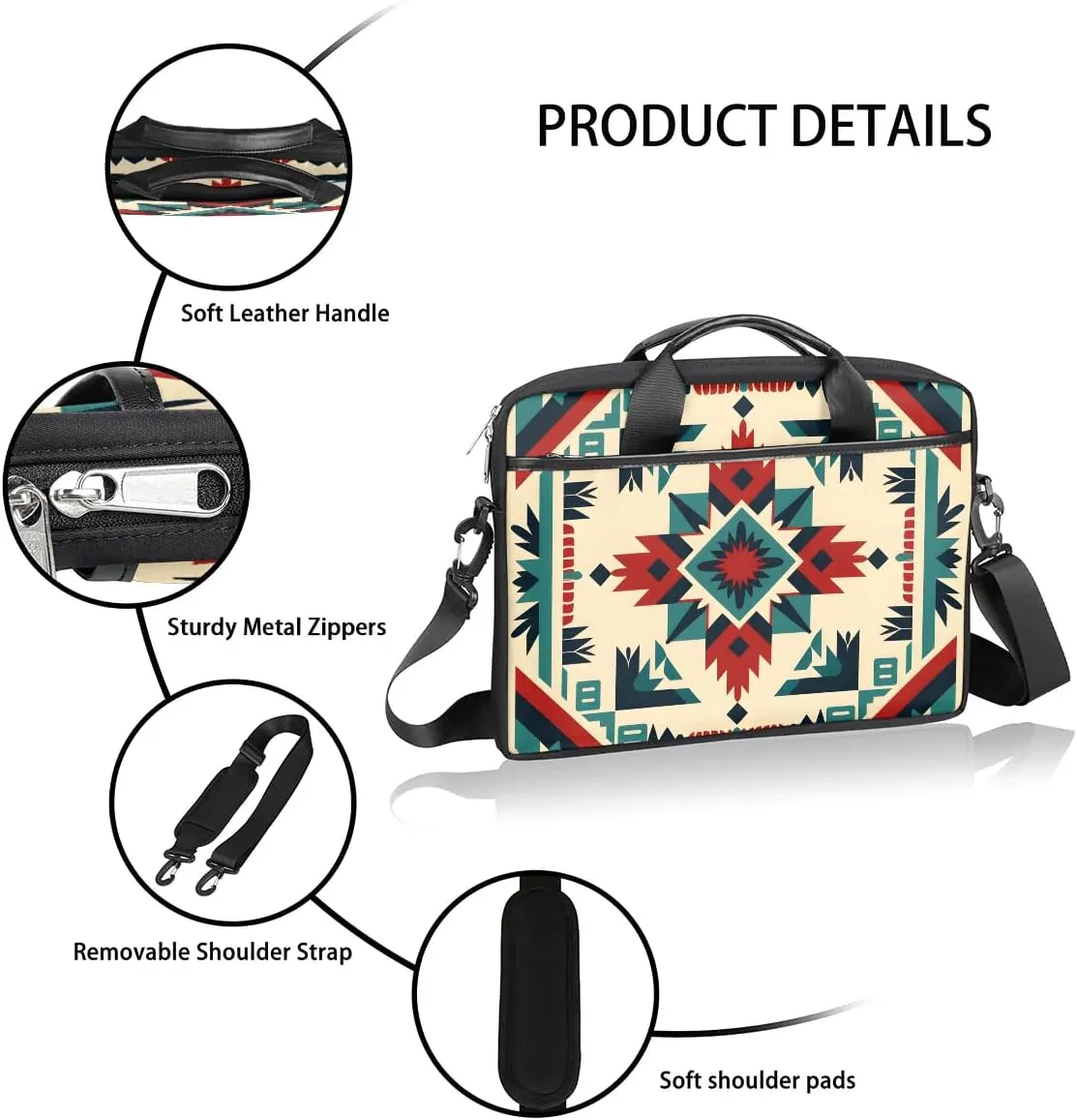 African Aztec Print 15 Inch Laptop Bag Women Men Laptop Carrying Case