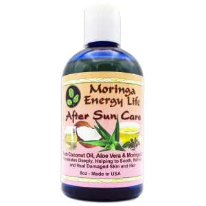 After Sun Care Oil 8 oz, Soothes Skin from Sun Exposure with Coconut Oil, Aloe Vera Juice, Moringa Oil for Skin and Hair