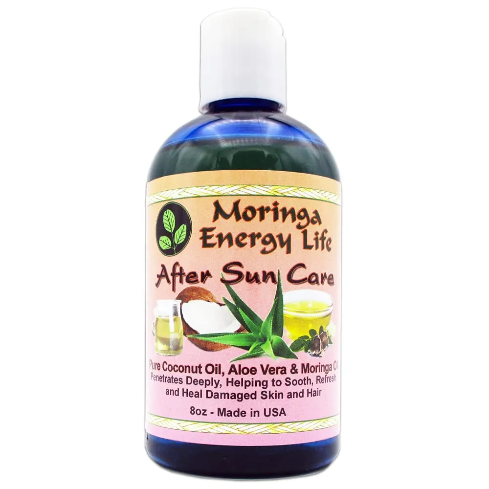 After Sun Care Oil 8 oz, Soothes Skin from Sun Exposure with Coconut Oil, Aloe Vera Juice, Moringa Oil for Skin and Hair