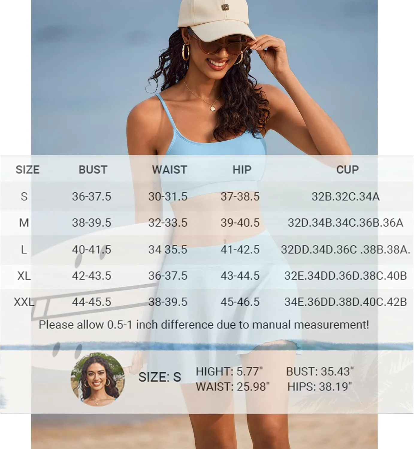 AI'MAGE High Waisted Bikini Sets Tummy Control Two Piece Swimsuit Scoop Neck Bathing Suit Sporty Padded with Skirt
