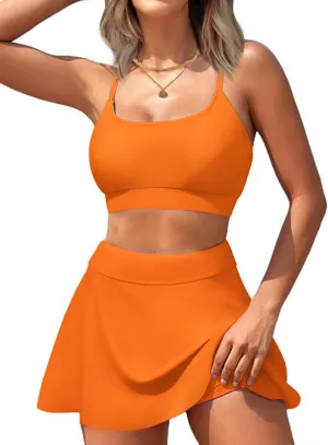 AI'MAGE High Waisted Bikini Sets Tummy Control Two Piece Swimsuit Scoop Neck Bathing Suit Sporty Padded with Skirt