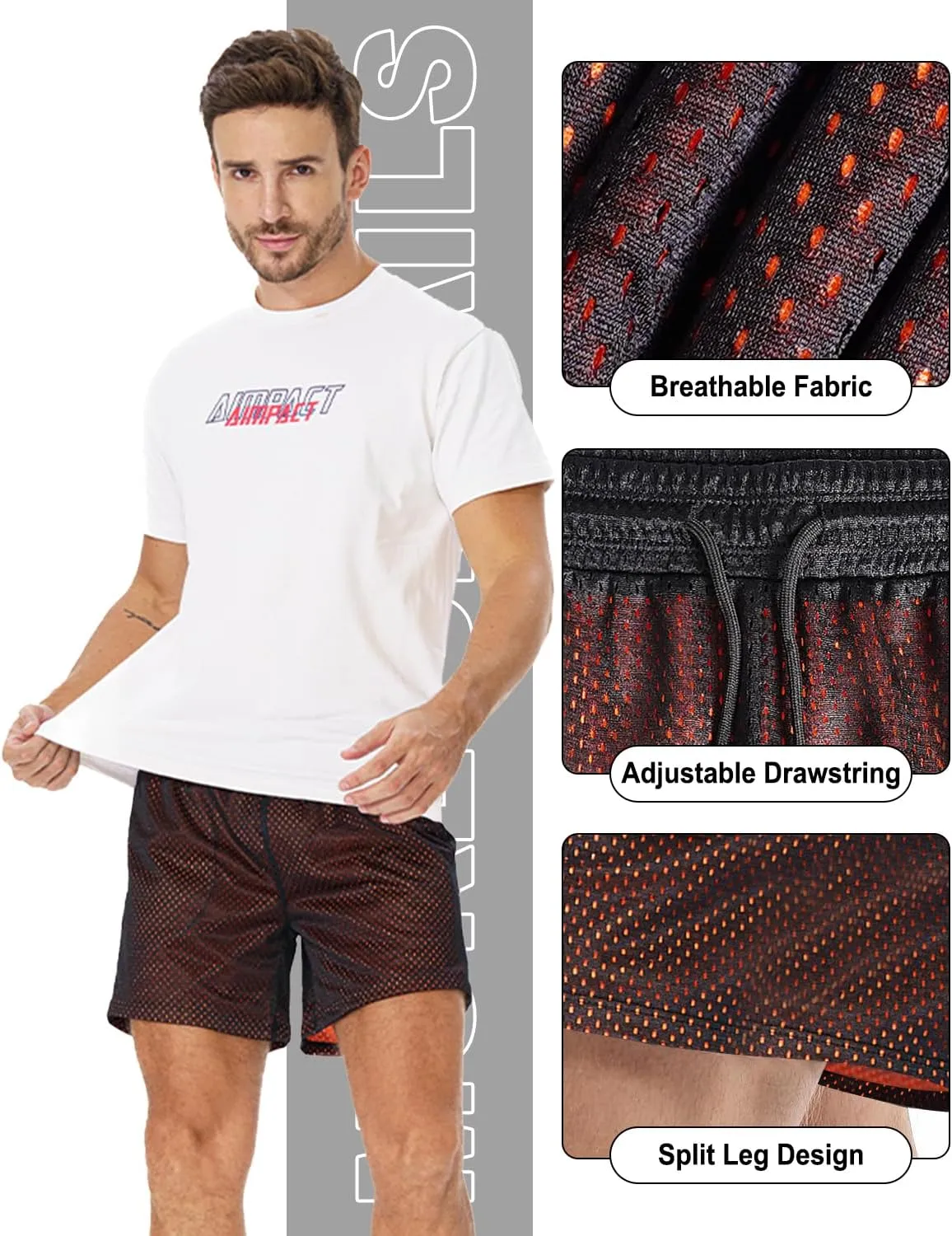 AIMPACT Mens Mesh Shorts Breathable Double Layer Fabric 6 Inch Basketball Sportswear Lounge Shorts