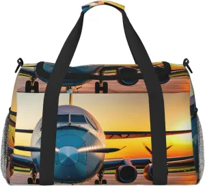 Aircraft Plane At Sunsets Print Travel Hand Travel Bag Weekender Overnight Carry On Tote Foldable Crossbody Bag