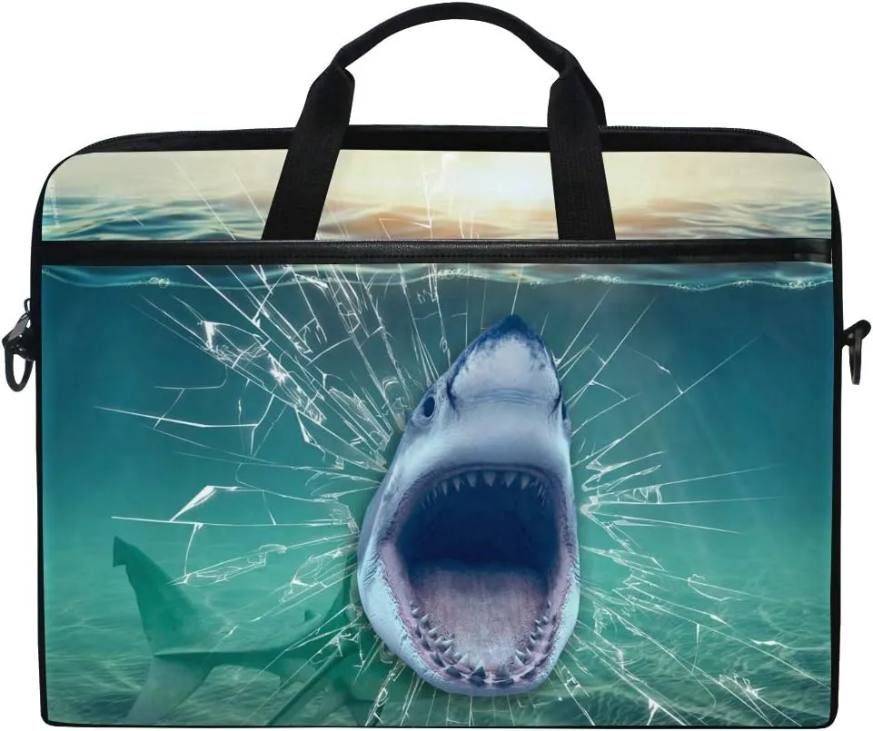 ALAZA Abstract Underwater Big Mouth Shark 15 inch Laptop Case Shoulder Bag Crossbody Briefcase for Women Men Girls Boys with Shoulder Strap Handle, Back to School Gifts