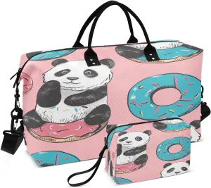 ALAZA Beautiful Panda Sit on Donuts Travel Duffel Bag Gym Bag Sports Tote Bag Weekender Overnight Travel Bag for Women Men Business Trip Workout