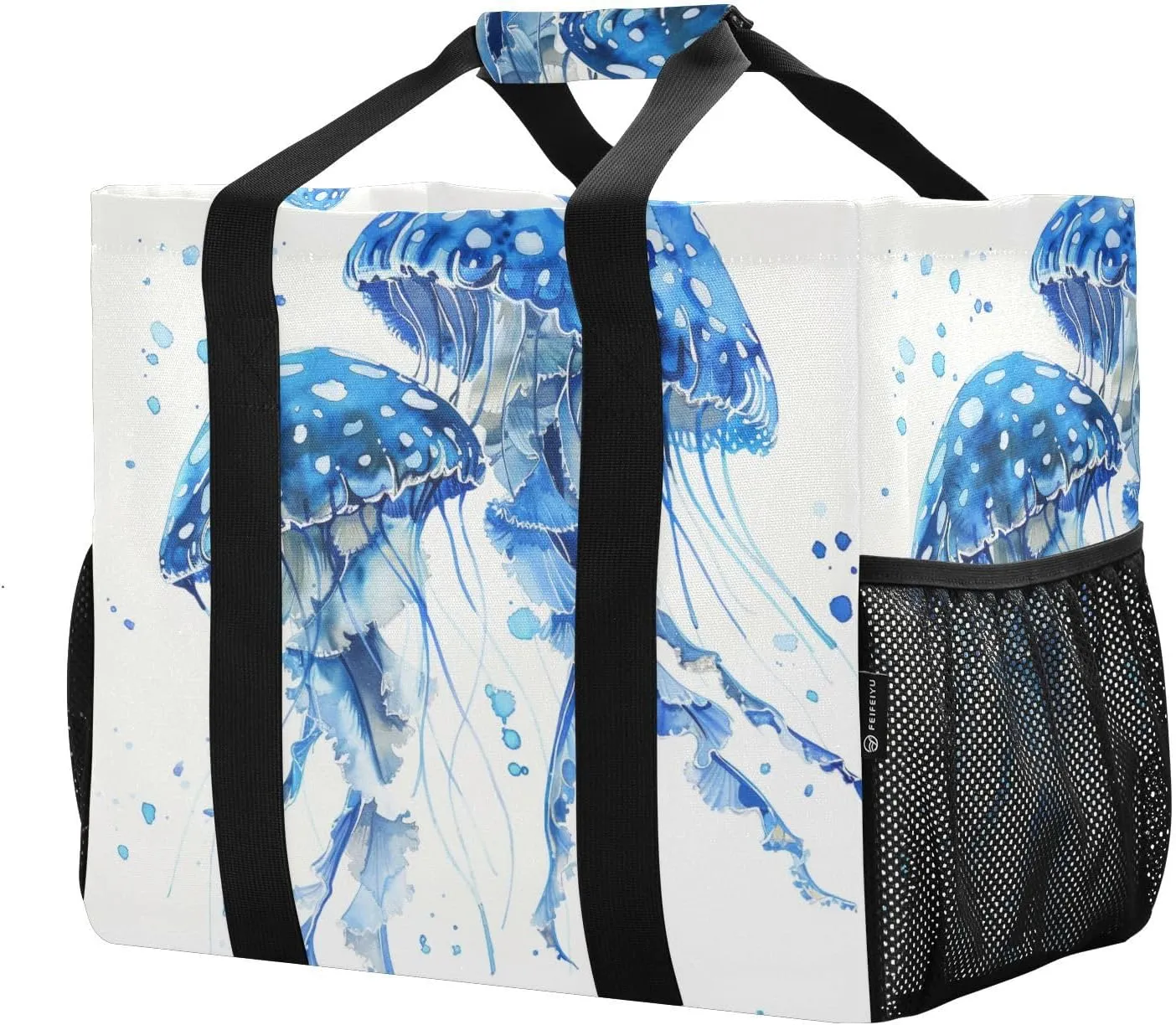 ALAZA Bright Rainbow Jellyfishes Waterproof Beach Tote Bags