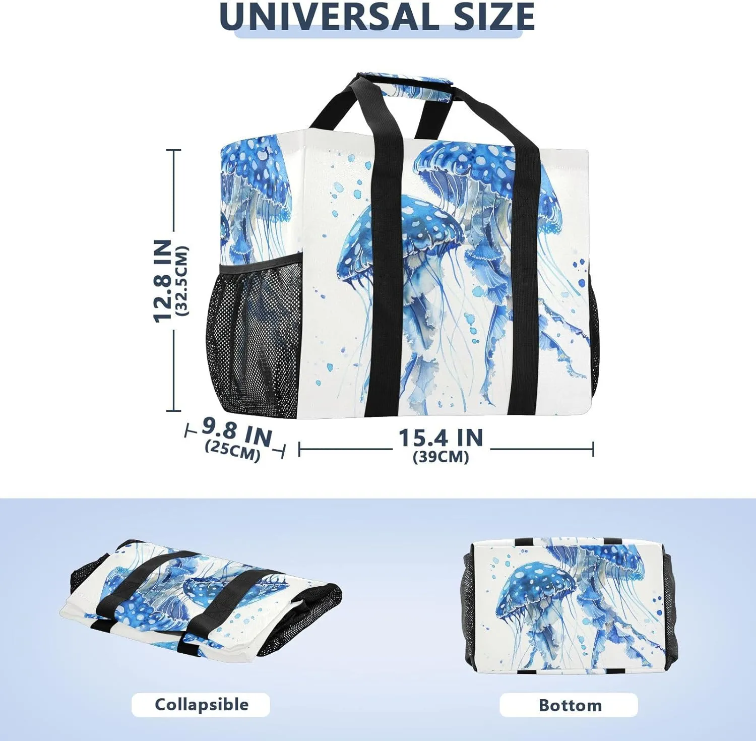 ALAZA Bright Rainbow Jellyfishes Waterproof Beach Tote Bags