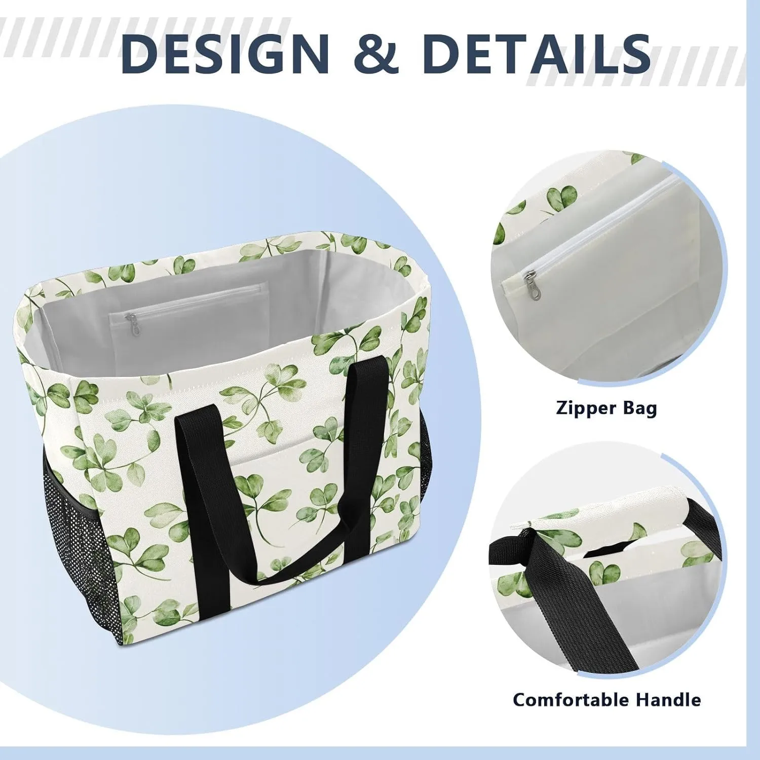 ALAZA Clover Leaves and Glasses Of Beer for St. Patrick's Day Waterproof Beach Tote Bags