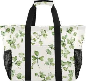 ALAZA Clover Leaves and Glasses Of Beer for St. Patrick's Day Waterproof Beach Tote Bags