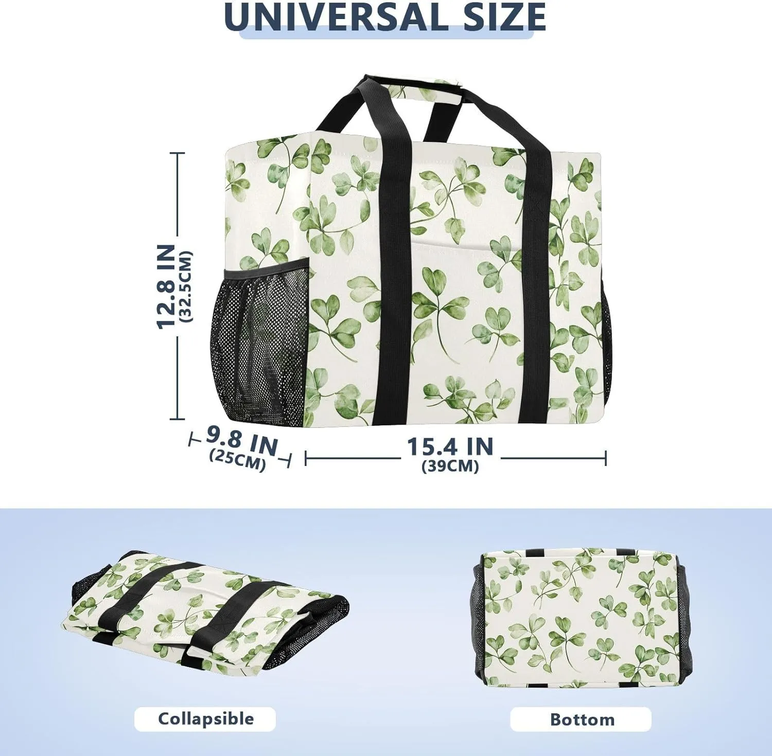 ALAZA Clover Leaves and Glasses Of Beer for St. Patrick's Day Waterproof Beach Tote Bags
