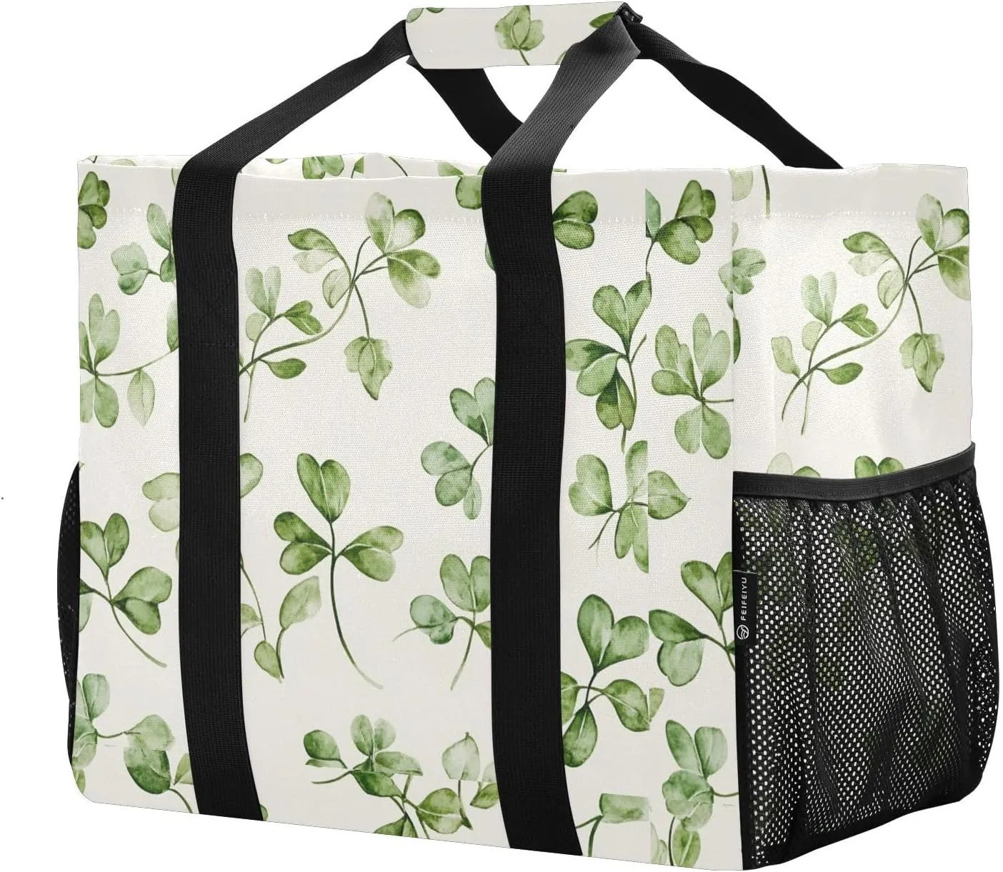 ALAZA Clover Leaves and Glasses Of Beer for St. Patrick's Day Waterproof Beach Tote Bags