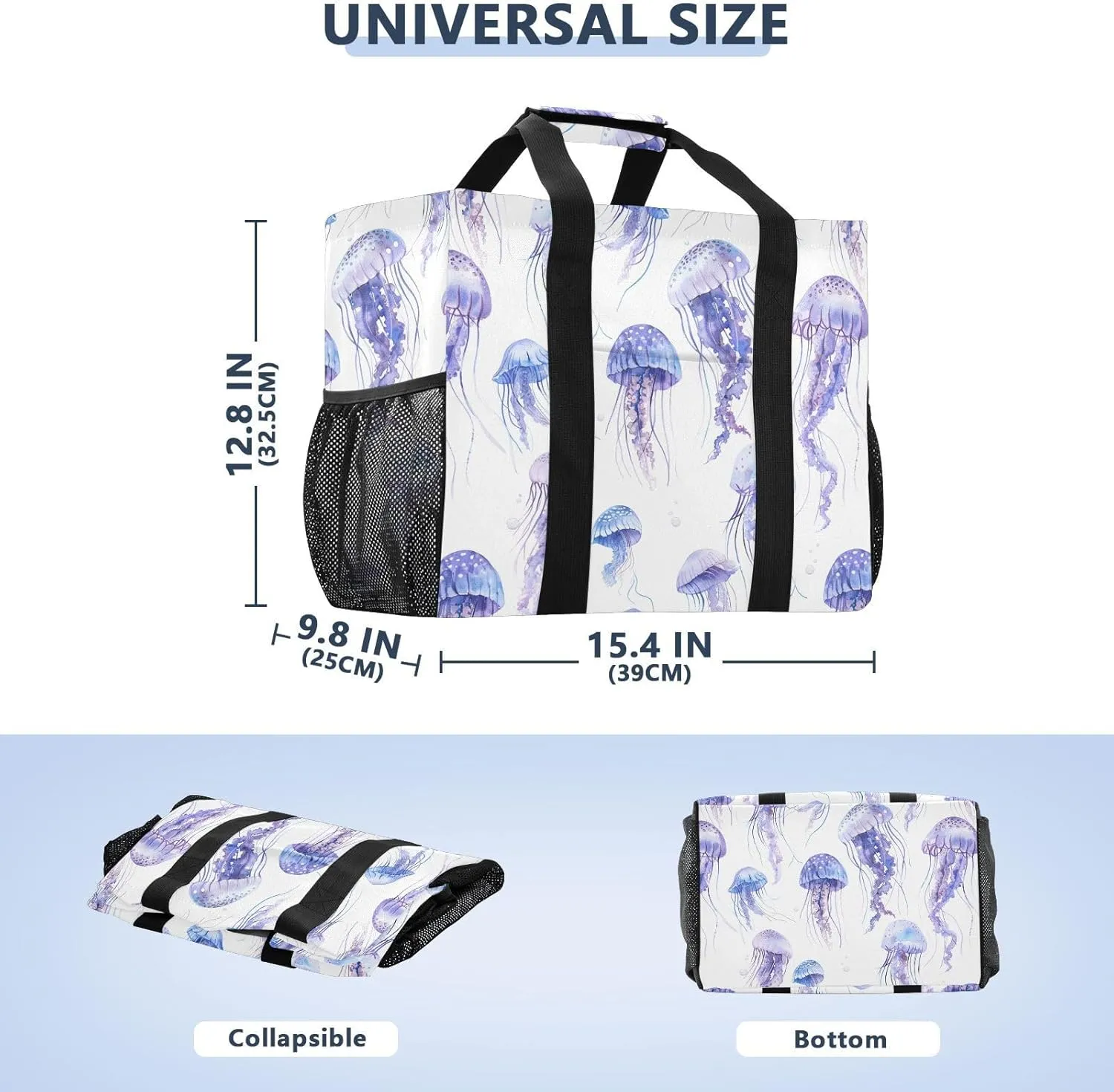 ALAZA Colorful Jellyfish Watercolor Waterproof Beach Tote Bags