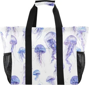 ALAZA Colorful Jellyfish Watercolor Waterproof Beach Tote Bags
