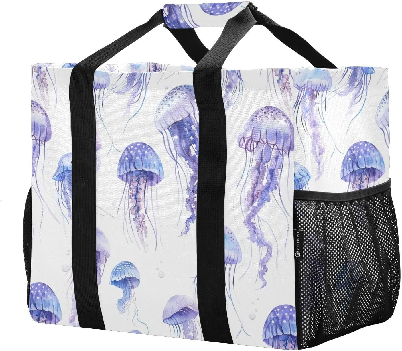 ALAZA Colorful Jellyfish Watercolor Waterproof Beach Tote Bags