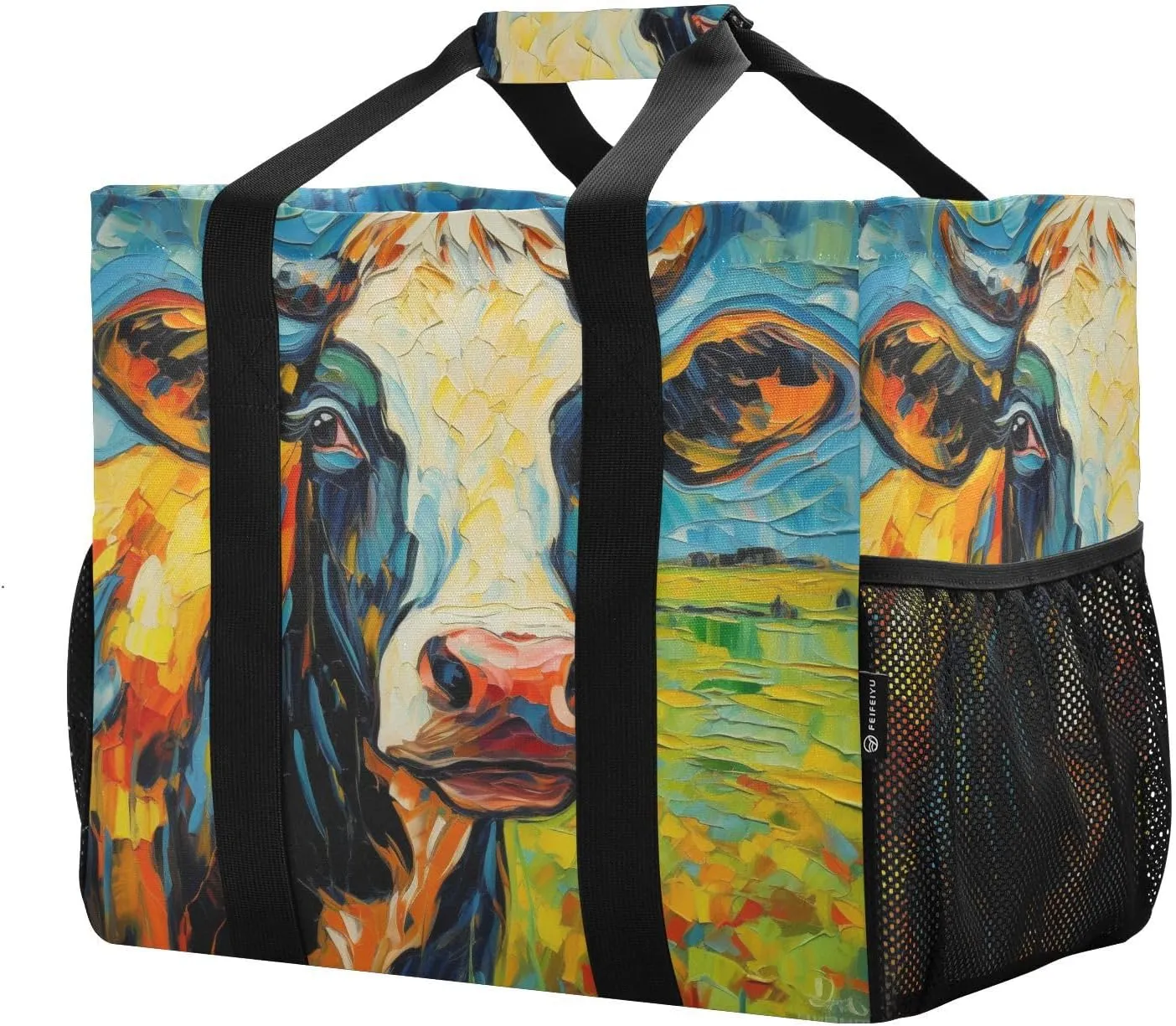 ALAZA Cow Portrait Cartoon Space Waterproof Beach Tote Bags