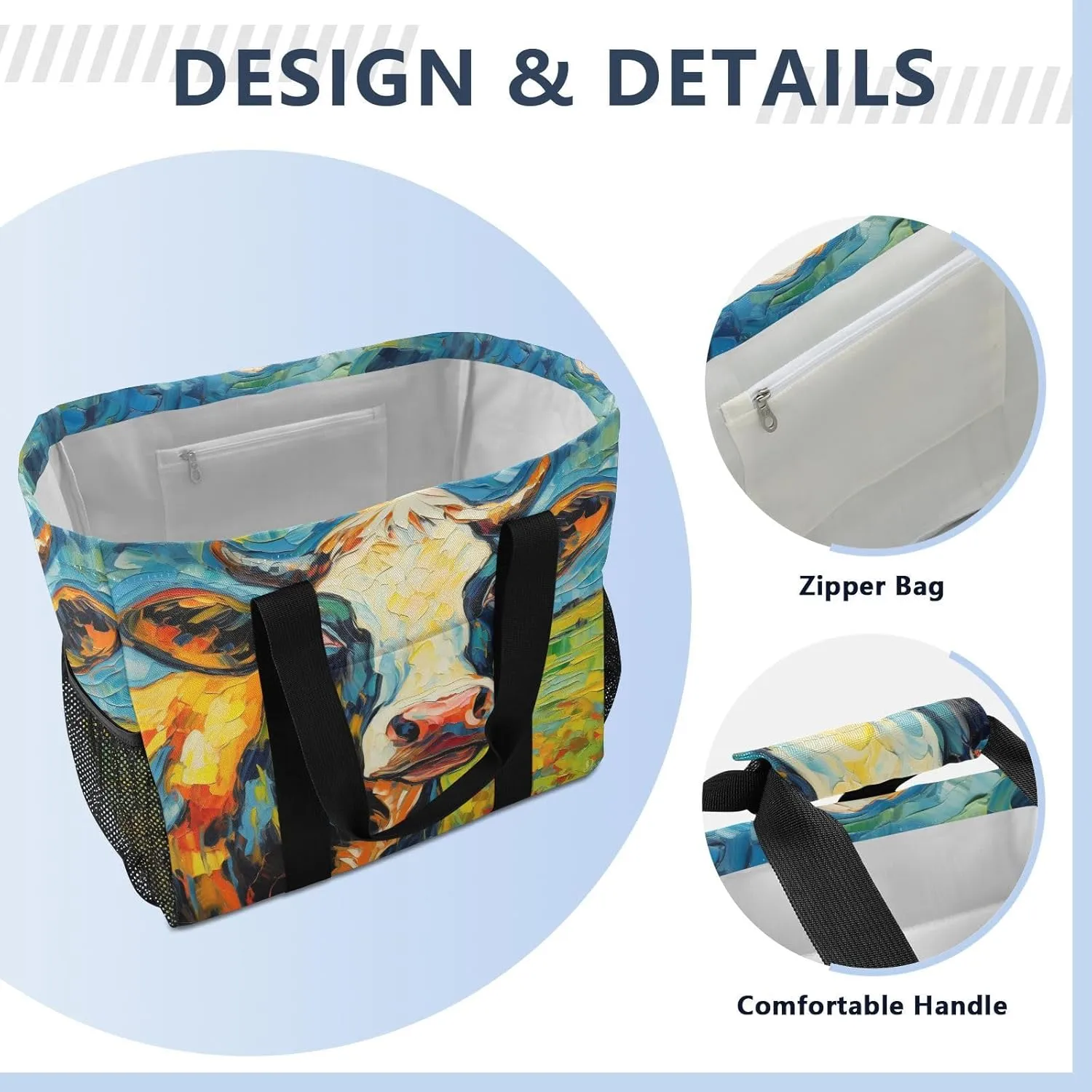 ALAZA Cow Portrait Cartoon Space Waterproof Beach Tote Bags