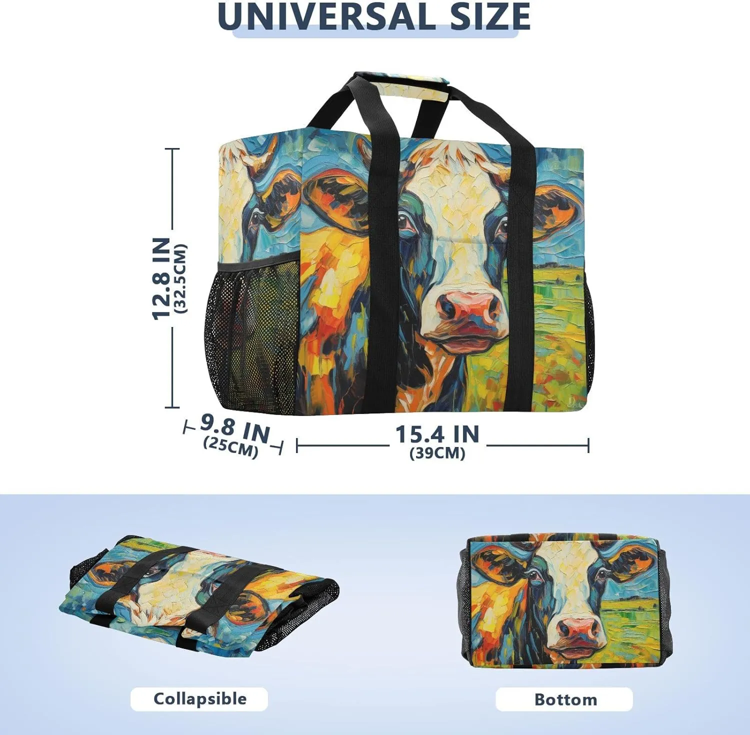 ALAZA Cow Portrait Cartoon Space Waterproof Beach Tote Bags