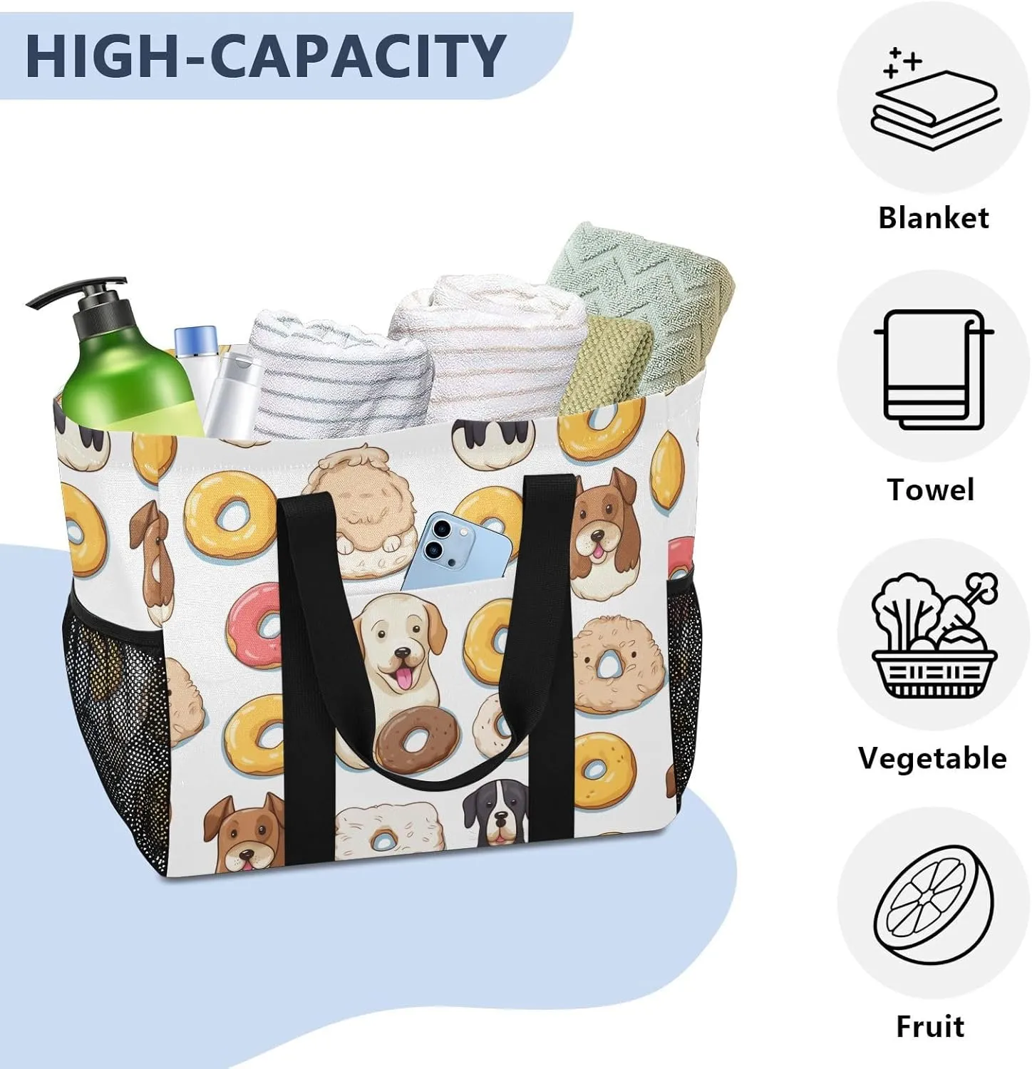 ALAZA Cute Funny Dogs Waterproof Beach Tote Bags