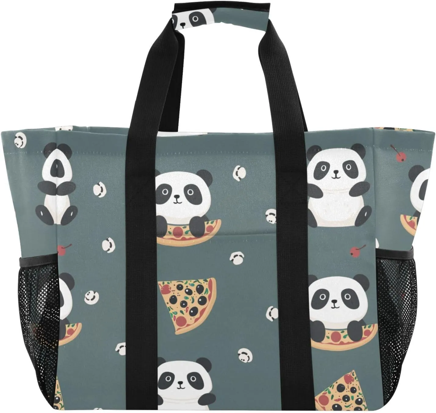 ALAZA Cute Panda and Star on Pink Waterproof Beach Tote Bags