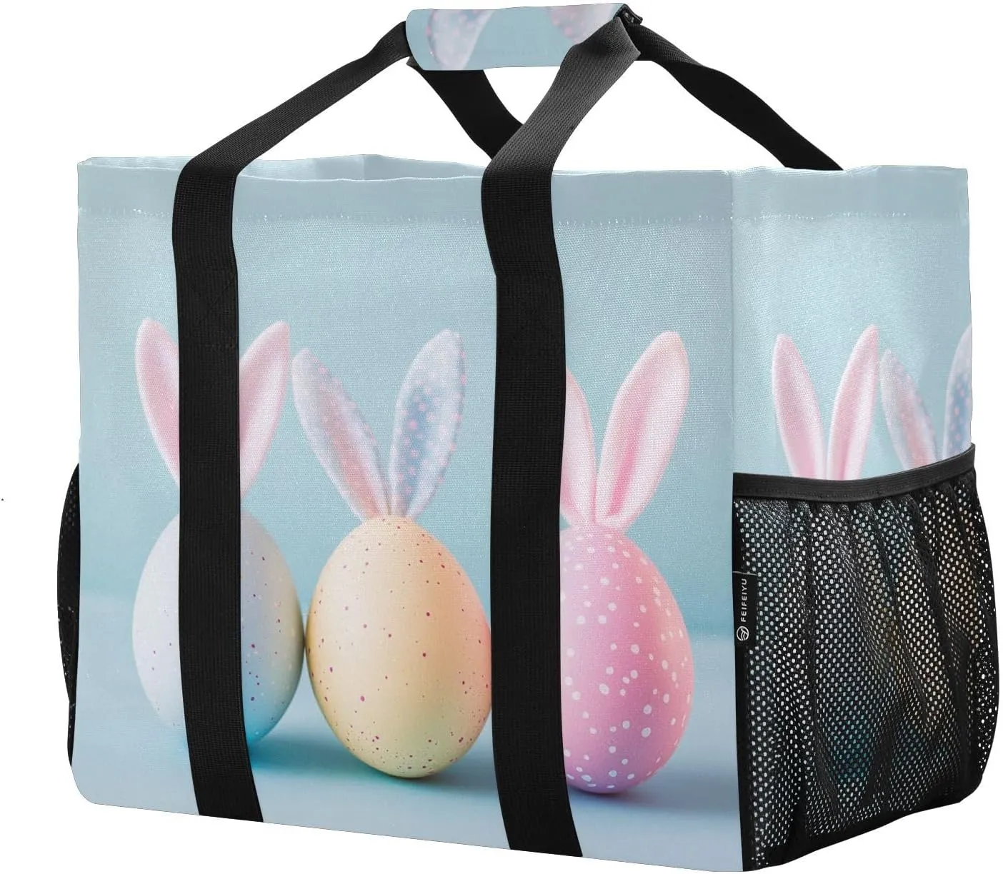 ALAZA Eggs Bunny Ears Happy Easte Waterproof Beach Tote Bags for Travel Camping, Exercise