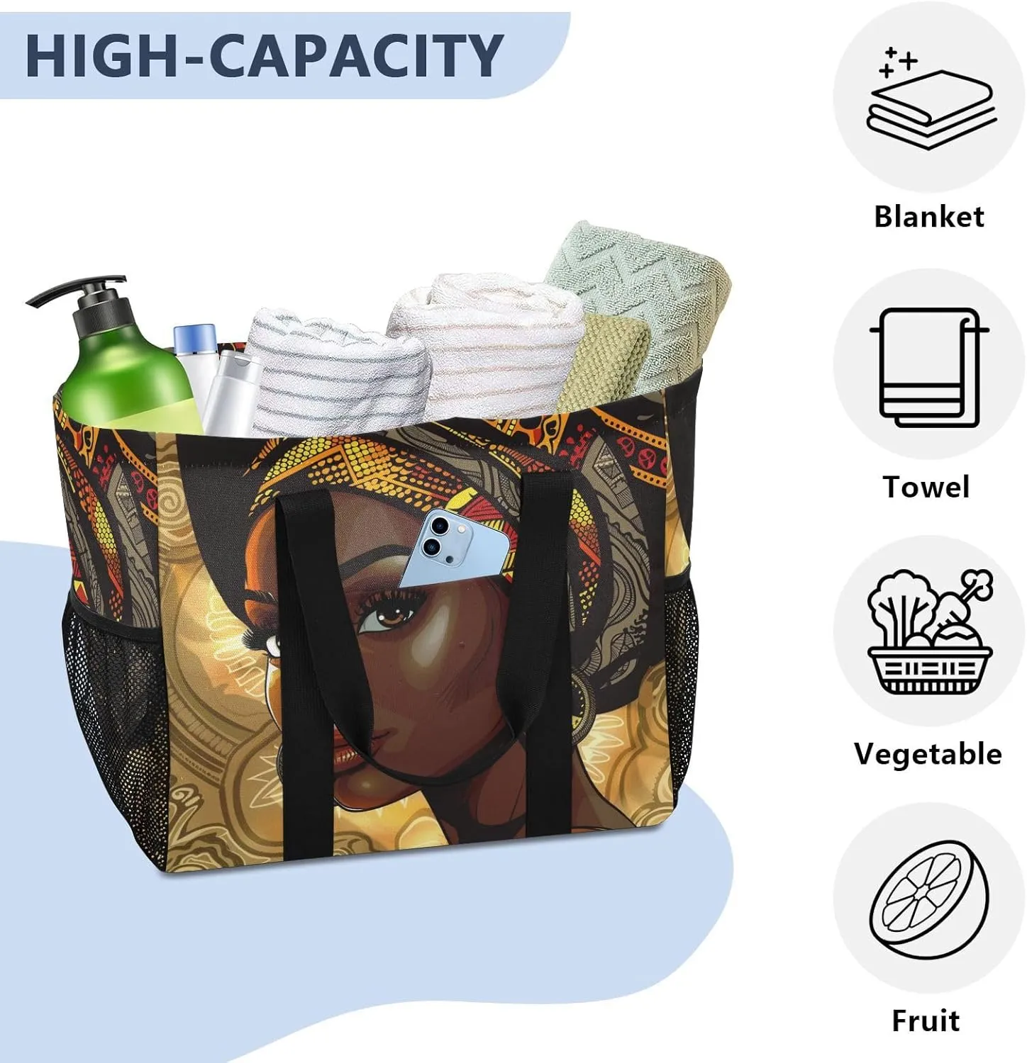 ALAZA Ethnic African Woman Waterproof Beach Tote Bags