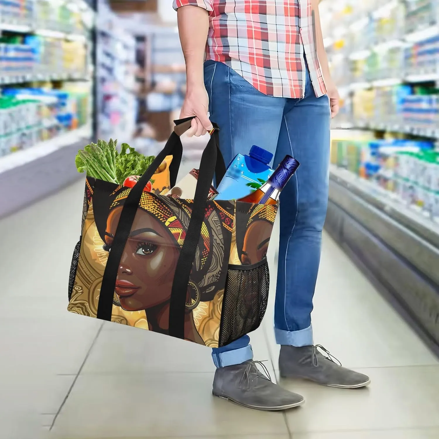 ALAZA Ethnic African Woman Waterproof Beach Tote Bags