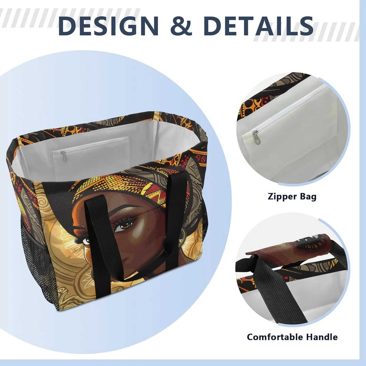 ALAZA Ethnic African Woman Waterproof Beach Tote Bags