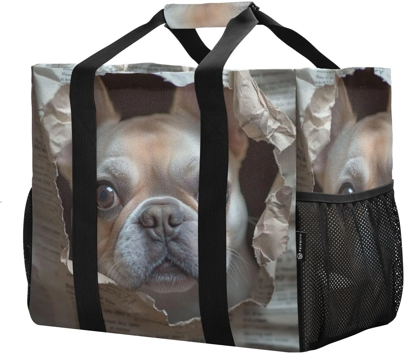 ALAZA French Bulldog Sticking Its Head Through A Hole Waterproof Beach Tote Bags