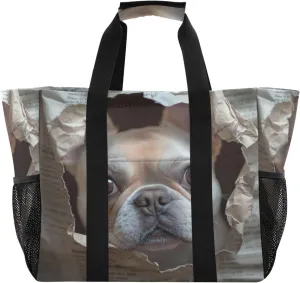 ALAZA French Bulldog Sticking Its Head Through A Hole Waterproof Beach Tote Bags