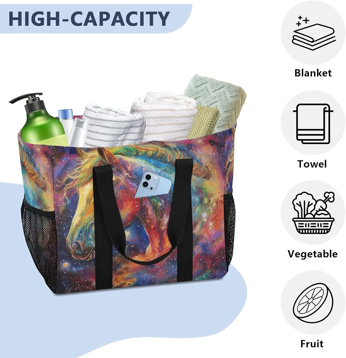 ALAZA Horse with Butterfly Waterproof Beach Tote Bags