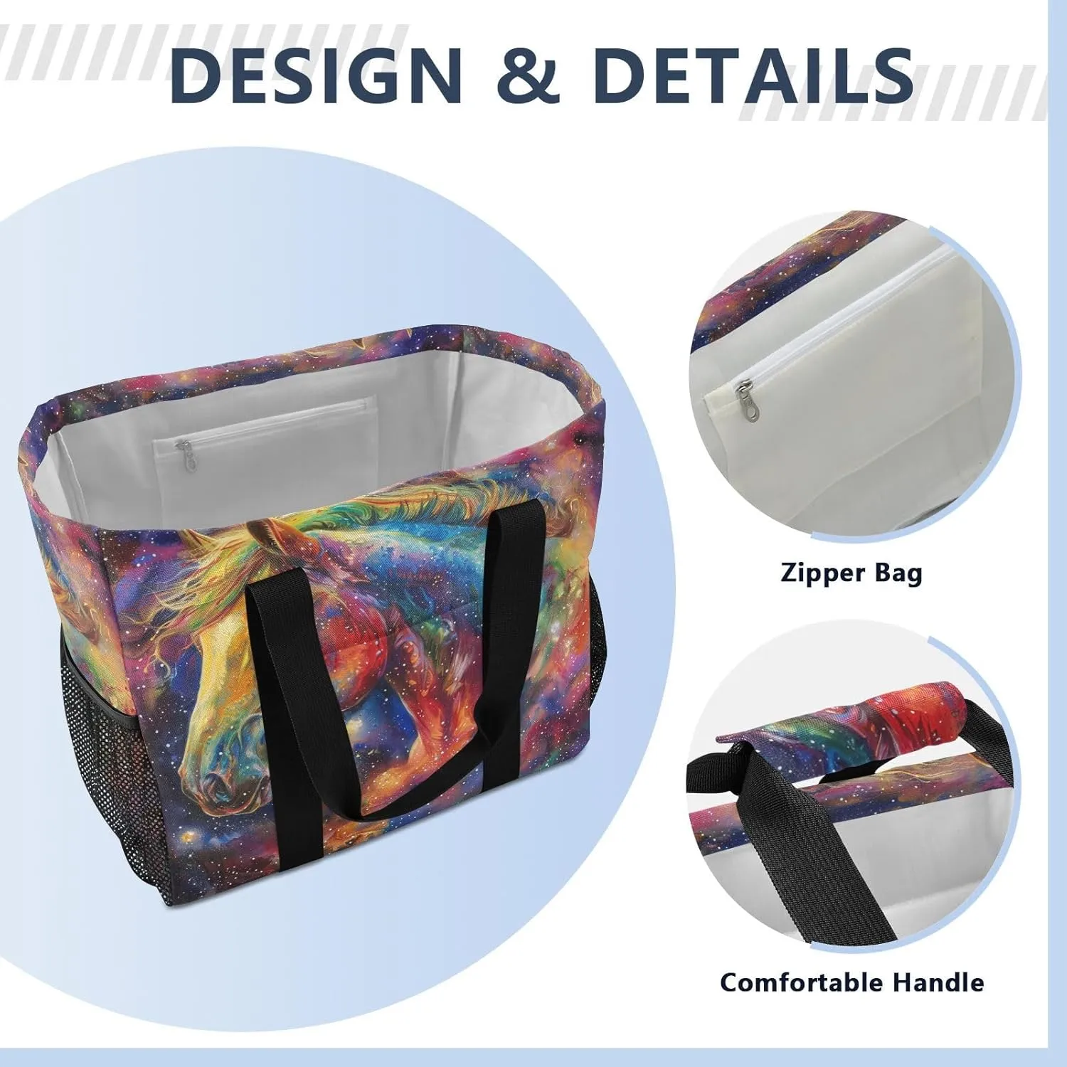 ALAZA Horse with Butterfly Waterproof Beach Tote Bags