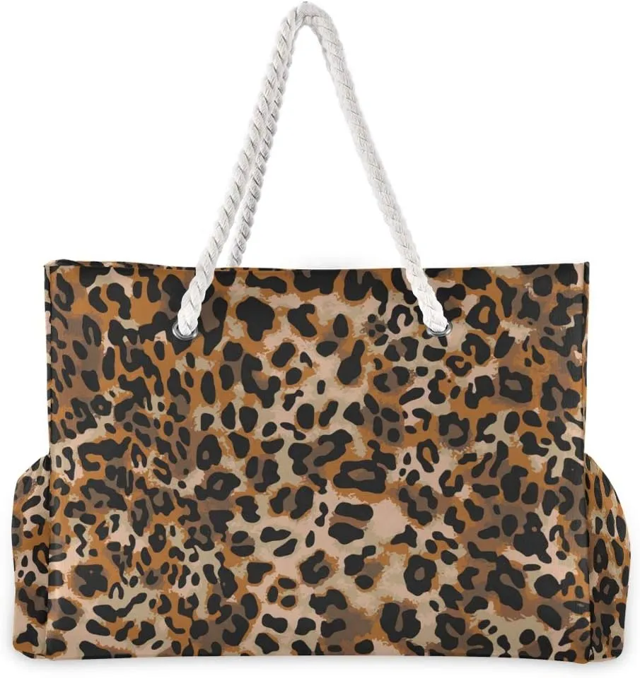 ALAZA Jaguar Cheetah Animal Skin Leopard Colored Shoulder Tote Bags for Gym Travel Beach, Inner Pockets