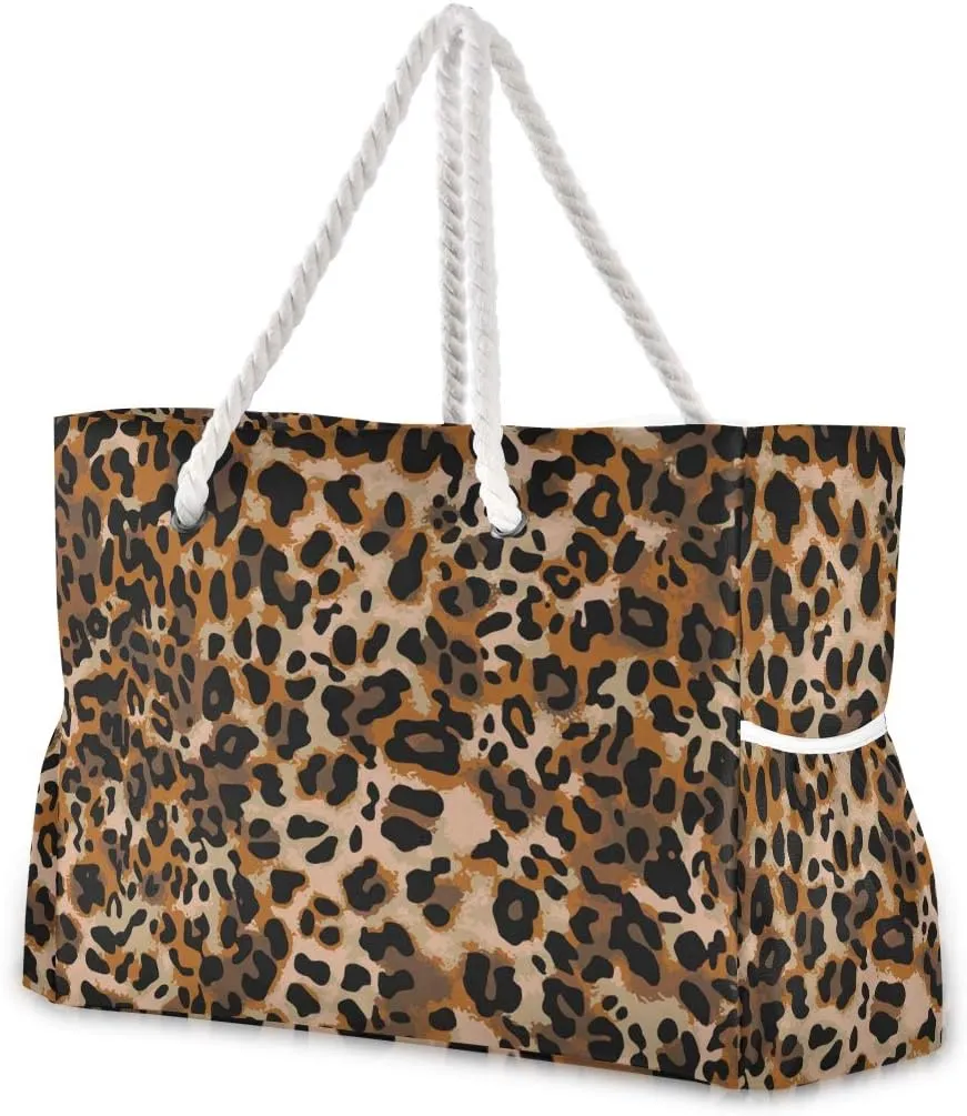 ALAZA Jaguar Cheetah Animal Skin Leopard Colored Shoulder Tote Bags for Gym Travel Beach, Inner Pockets