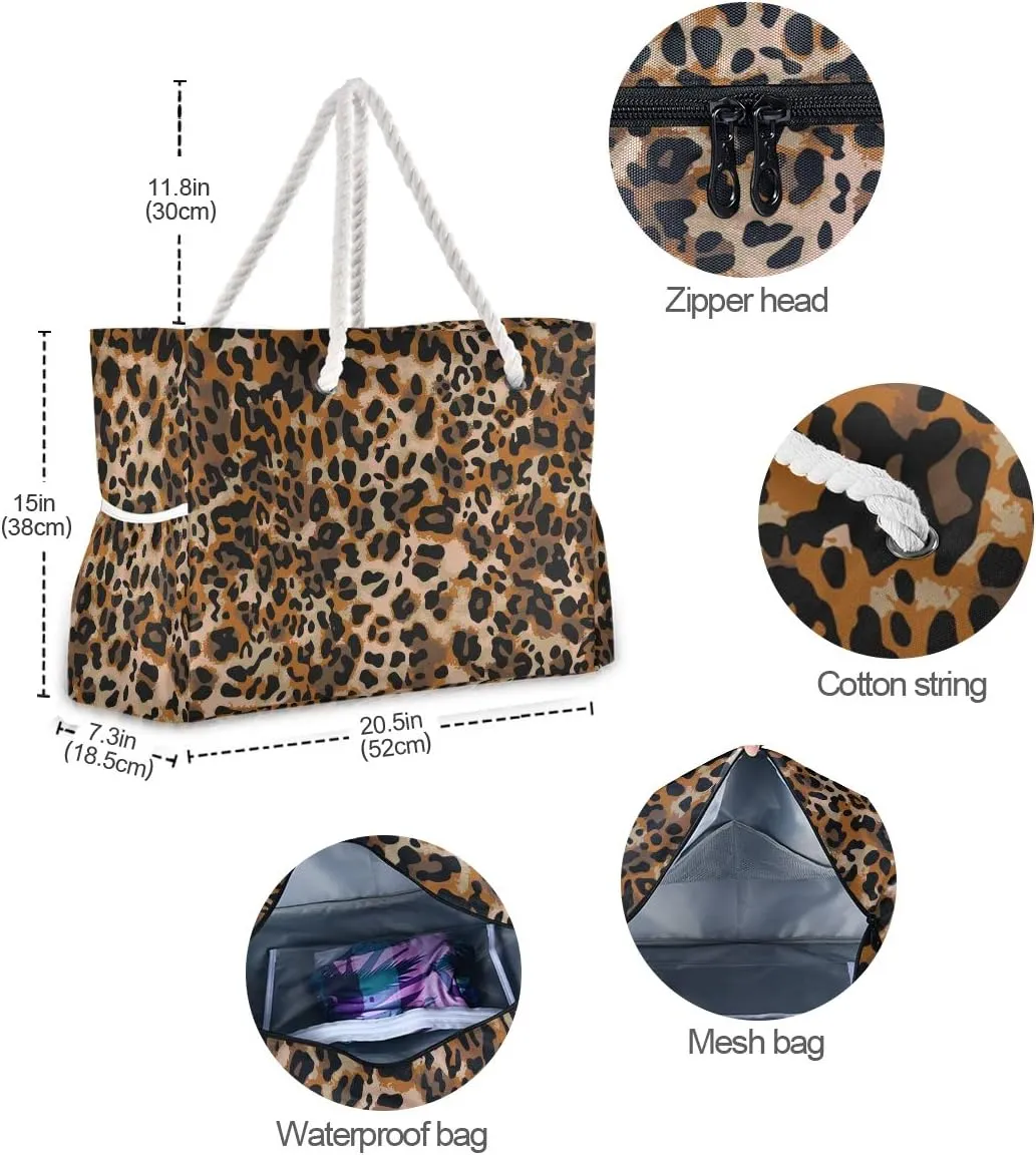 ALAZA Jaguar Cheetah Animal Skin Leopard Colored Shoulder Tote Bags for Gym Travel Beach, Inner Pockets
