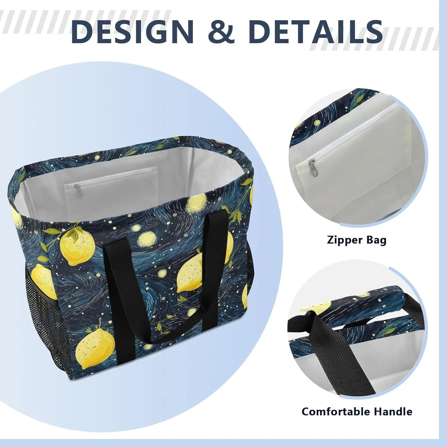 ALAZA Lemon Shape Starry Night Sky Galaxy Waterproof Beach Tote Bags