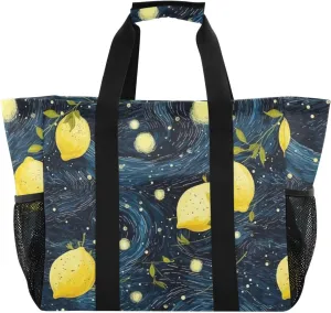 ALAZA Lemon Shape Starry Night Sky Galaxy Waterproof Beach Tote Bags