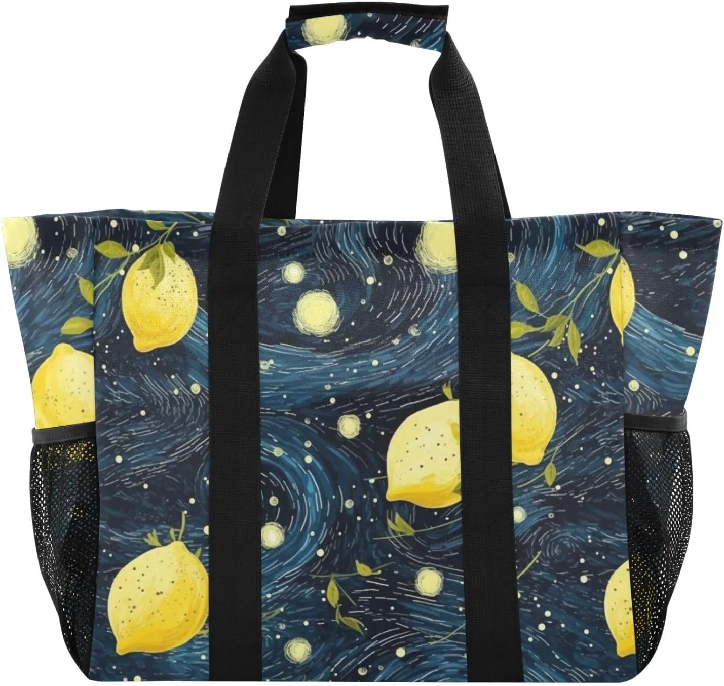 ALAZA Lemon Shape Starry Night Sky Galaxy Waterproof Beach Tote Bags
