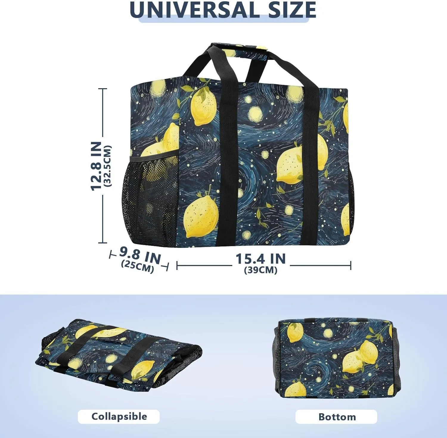 ALAZA Lemon Shape Starry Night Sky Galaxy Waterproof Beach Tote Bags