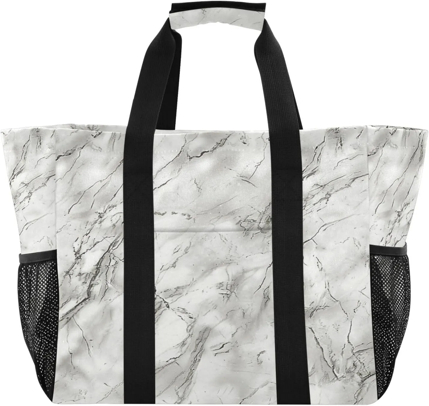ALAZA Marble Blue White Waterproof Beach Tote Bags